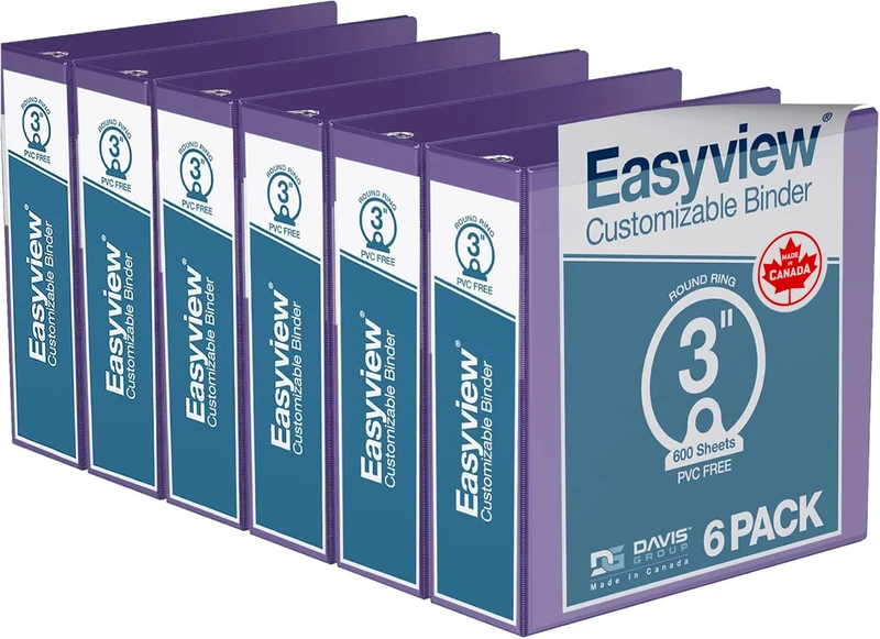 Easyview Premium, Round Ring, Customizable, View Binder, 6 Pack