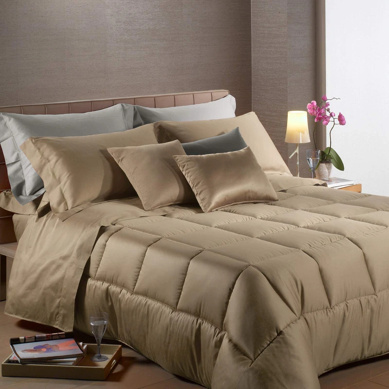 Caleffi 9120 Cotton Satin Quilt for Double Bed, Taupe