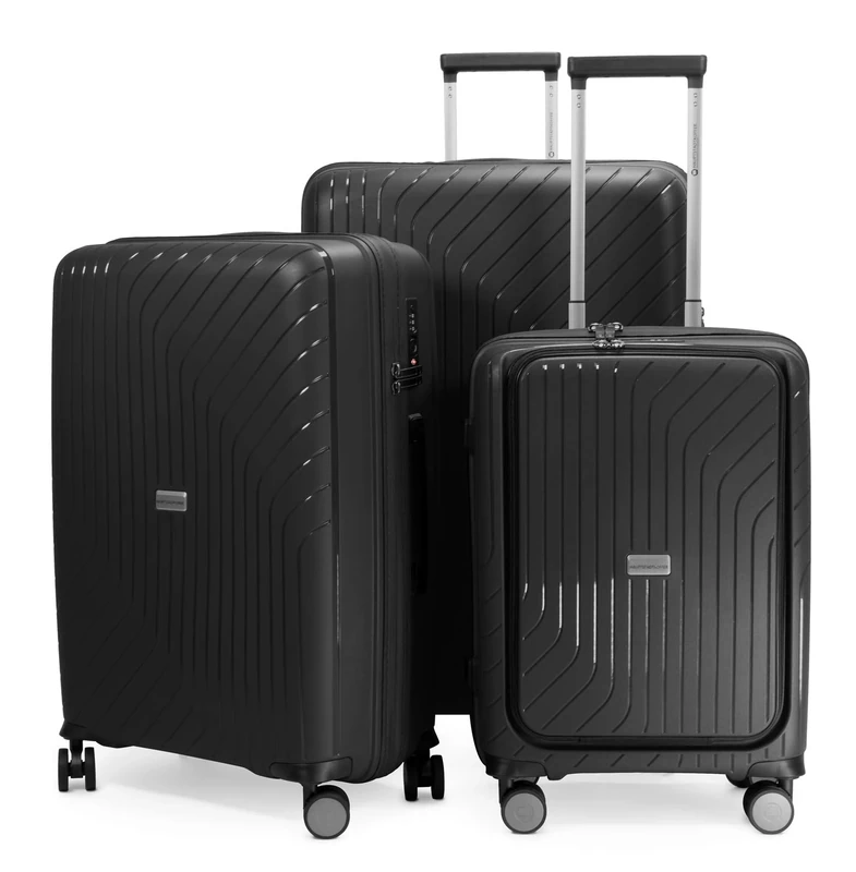 Hauptstadtkoffer TXL 3 Piece Luggage Set S M L, Hard Shell Suitcases with TSA Lock, 4 Wheel Trolley Set, Cabin Suitcase 55 cm with Laptop Compartment, Lightweight Travel Luggage, Black