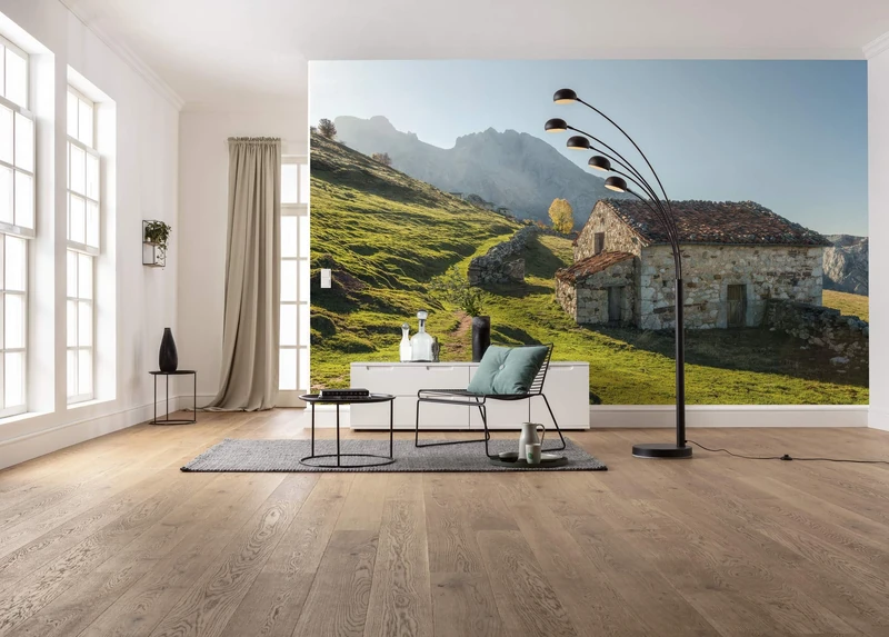 Komar SHX9-068 Non-Woven Photo Wallpaper with 'PICOS DE Europe ALM' Design XXL Decoration Nature Landscape Bedroom Living Room Office Hallway 450 x 280 cm (Width x Height) Multi-Coloured