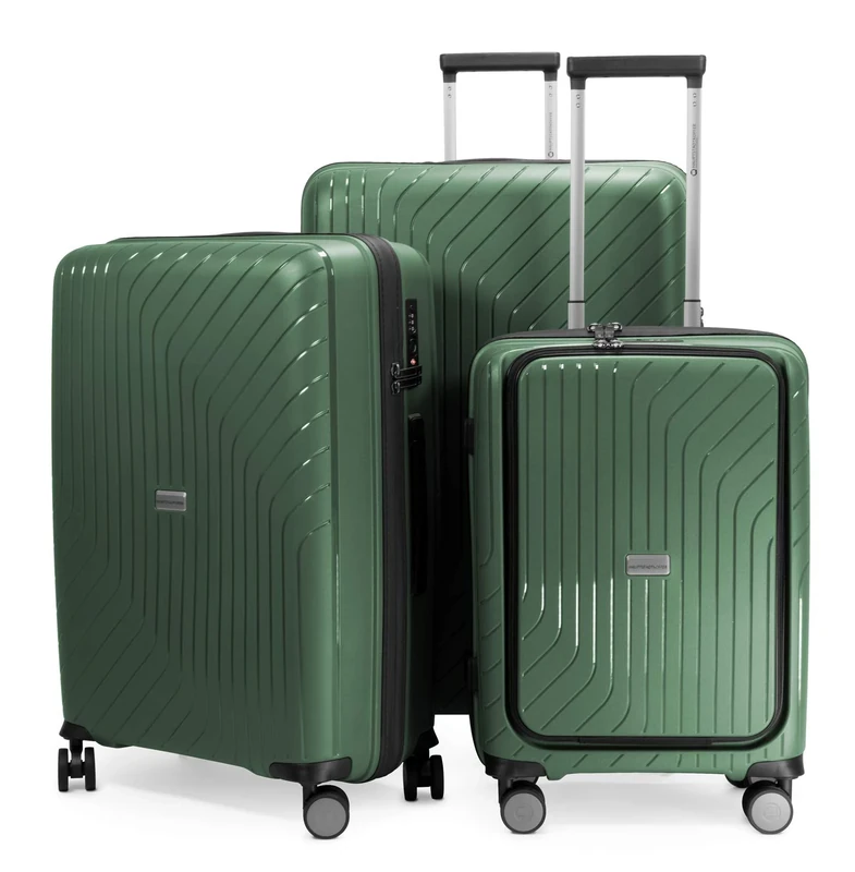 HAUPTSTADTKOFFER - TXL - Lightweight Luggage Set of 3 Hard-Side Trolley - Carry On with Laptop Compartment + Middle & Large Sized trolleys, Polypropylene, 55 cm 66 cm & 76 cm, DarkGreen
