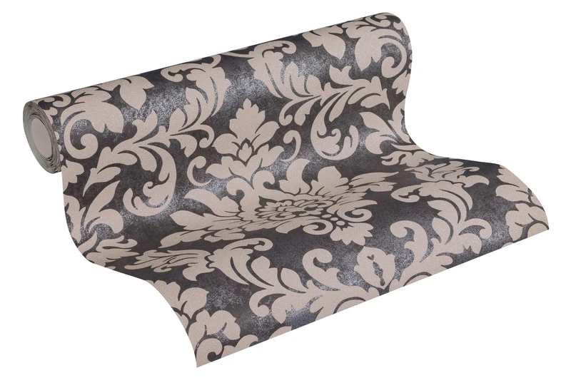 Livingwalls Non-Woven Wallpaper Diamonds Wallpaper with Ornaments Baroque 10.05 m x 0.53 m Black Silver Beige 372704 37270-4