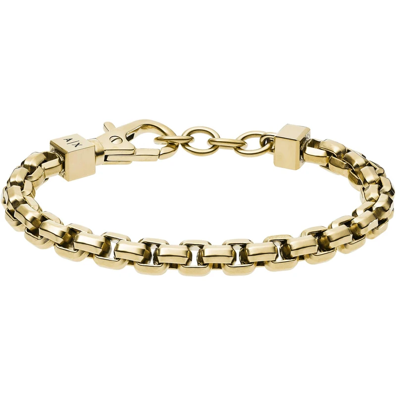 Armani Exchange Bracelet for Men -, Inner length: 185-205mm / Size chain link: 8x8x4mm Gold Stainless Steel Bracelet, AXG0046710