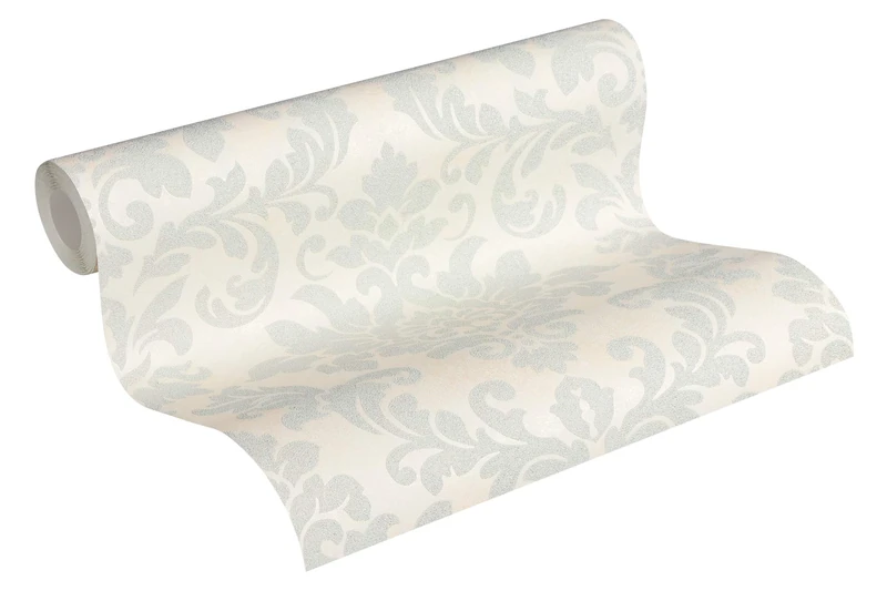 Livingwalls Non-Woven Wallpaper Diamonds Wallpaper with Ornaments Baroque 10.05 m x 0.53 m Gray Silver White 372702 37270-2