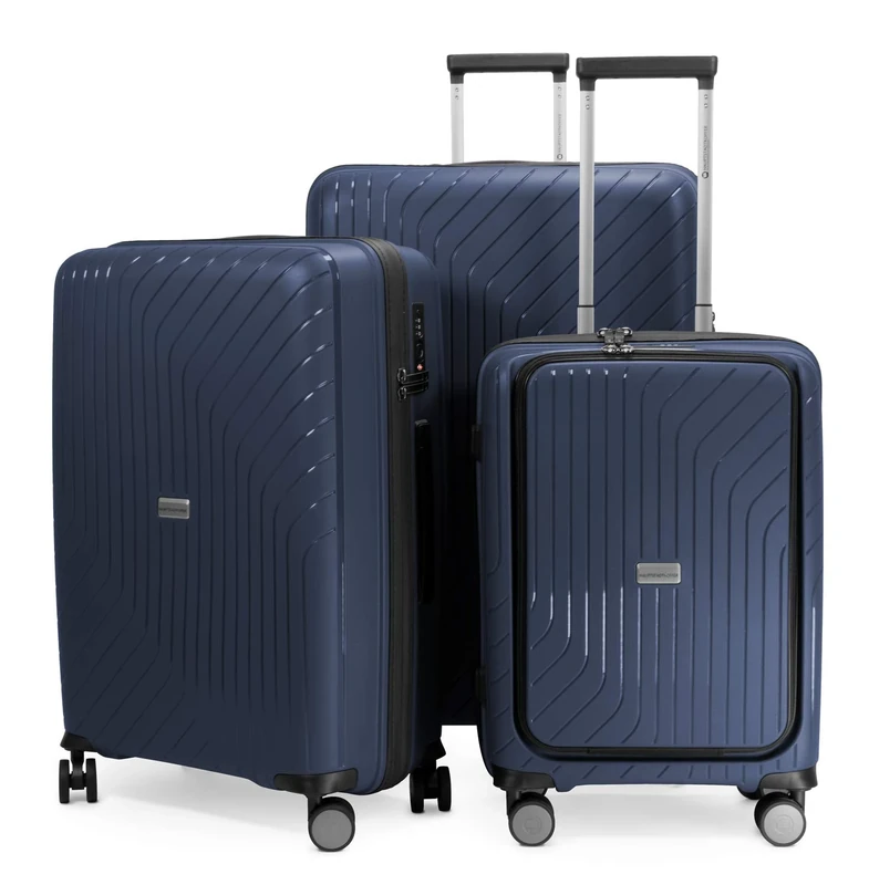 Hauptstadtkoffer - TXL - Lightweight Luggage Set of 3 Hard-Side Trolley - Carry On with Laptop Compartment + Middle & Large Sized trolleys, Polypropylene, 55 cm 66 cm & 76 cm, Darkblue
