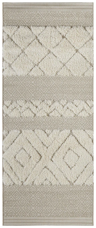 Mint Rugs Todra Rug - Living Room Rug Flat Woven with High Pile Details in Ethnic Design, Cuddly Vintage Runner for Living Room, Bedroom, Dining Room, Hallway, Beige Cream, 80 x 200 cm