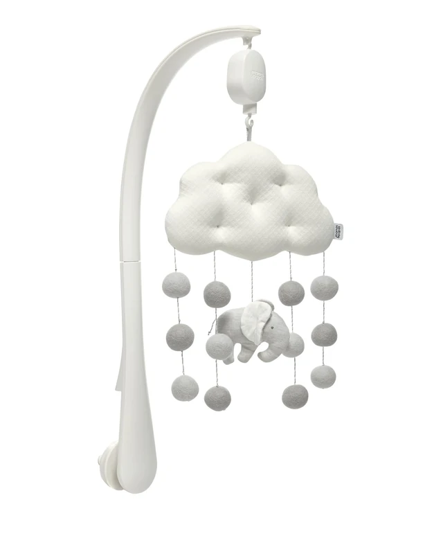 Mamas & Papas Welcome to The World Cloud and Elephant Musical Mobile with Pom Poms, Grey Elephant
