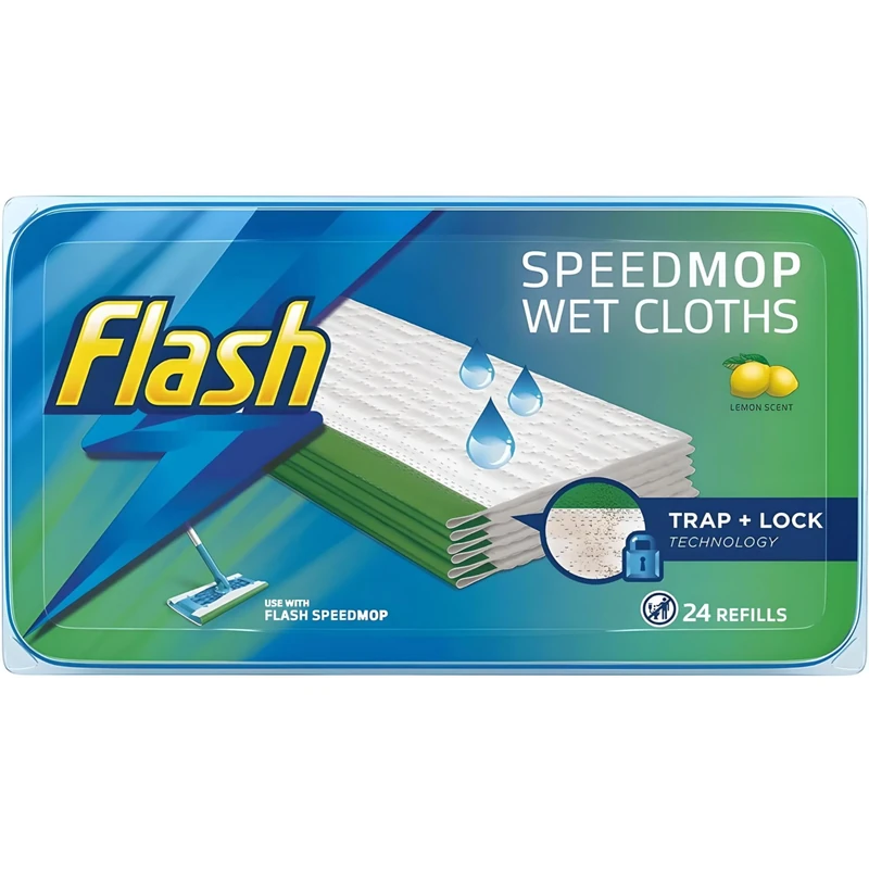 Flash Speedmop Wet Cloth Refills, Fast Easy and Hygienic, Lemon Multi-Surface, 24 Cloths