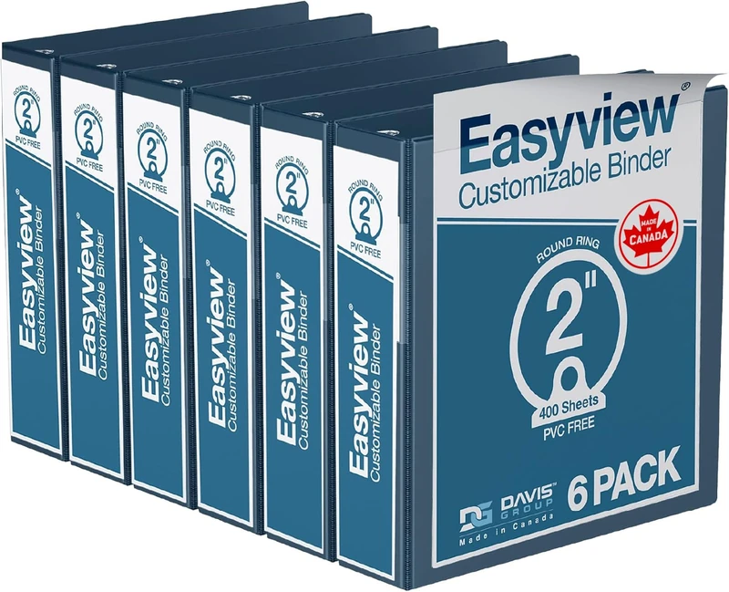 Easyview Premium, Round Ring, Customizable, View Binder, 6 Pack
