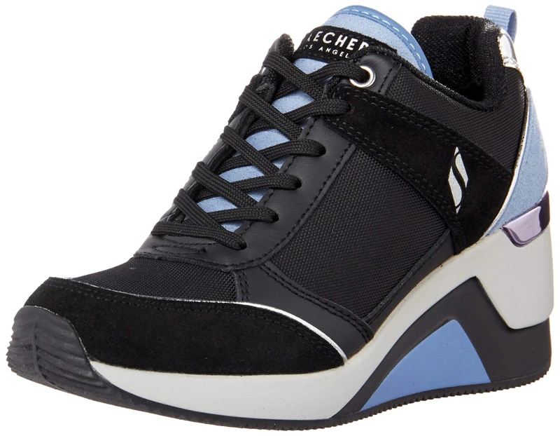 Skechers Women's Million-High N' Fly Sneaker, Black/Blue, 6.5 UK