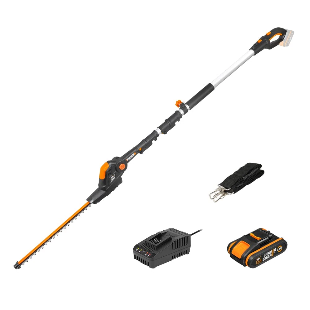 WORX Pole Hedge Trimmer, 20 V 45 cm Cordless Pole Hedge trimmer, Reach Up to 3.6 m, with Battery and Charger, PowerShare
