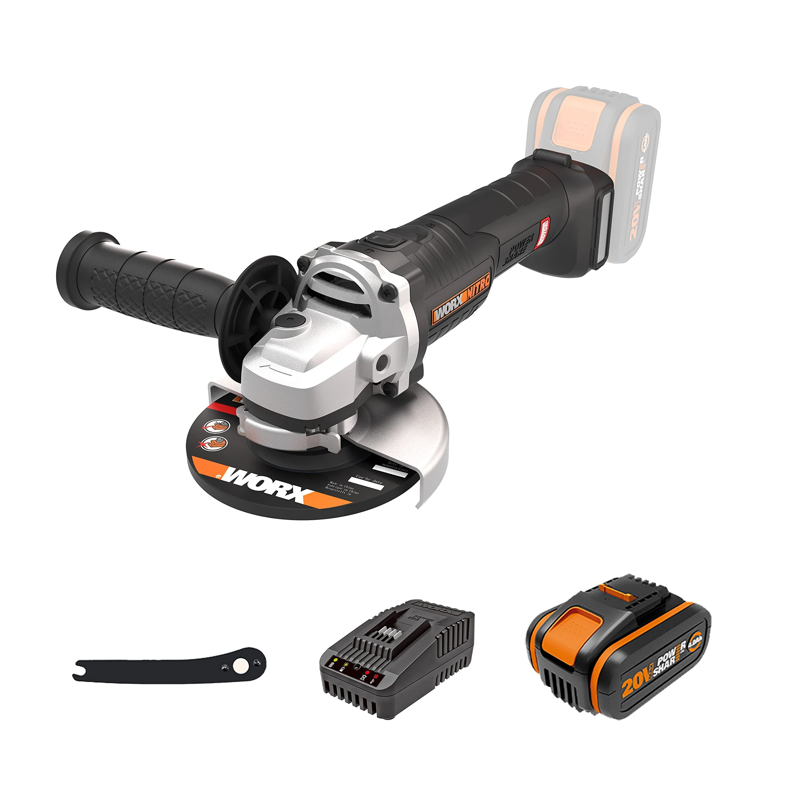 WORX 18V（20V MAX Cordless Angle Grinder WX812, PowerShare, Ø125mm, 8500 RPM, Anti-Kickback, Powerful Brushless Motor, 1 Battery and 1 Charger Included