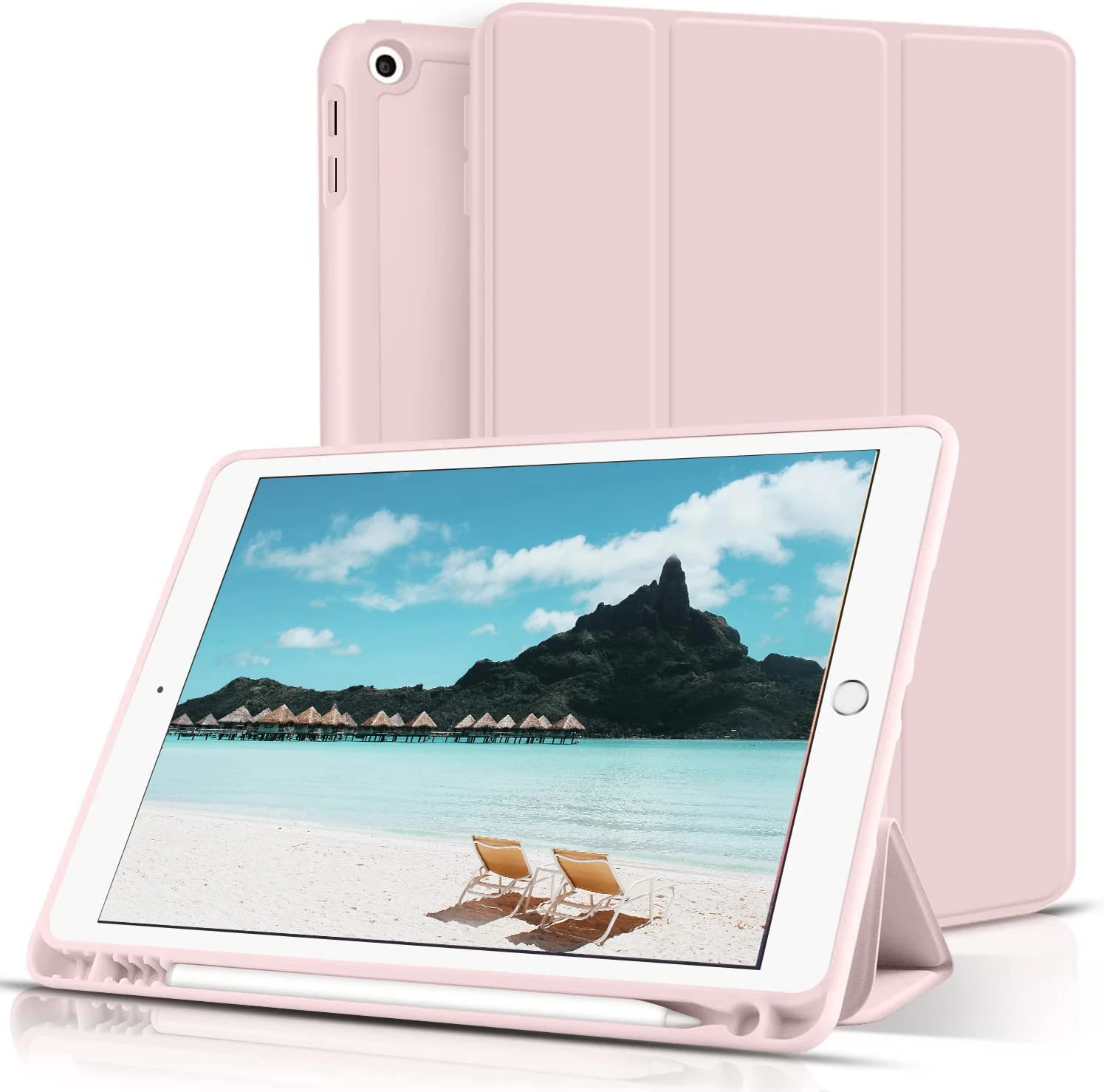 aoub Case for iPad 6th Generation 2018/iPad 5th Generation 2017 9.7 inch, Case with Pencil Holder for iPad 6/5 Gen, Soft Silicone Protective Cover, Auto Sleep/Wake, Pink