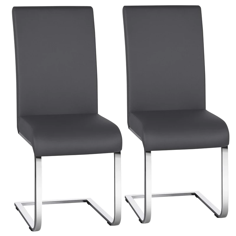 Yaheetech Dining Chairs Set of 2 Kitchen Chairs with Leather High Back Metal Legs For Home Kitchen Dining Room, Dark Gray