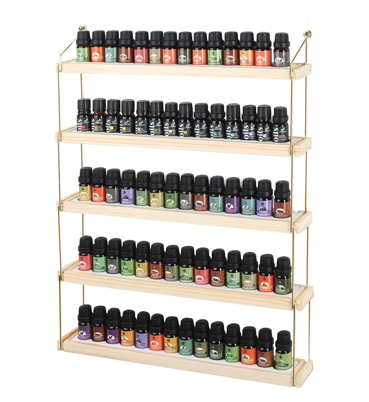 J JACKCUBE DESIGN Wood Essential Oil Shelf (Gold/Wood) MK482B - Image 1