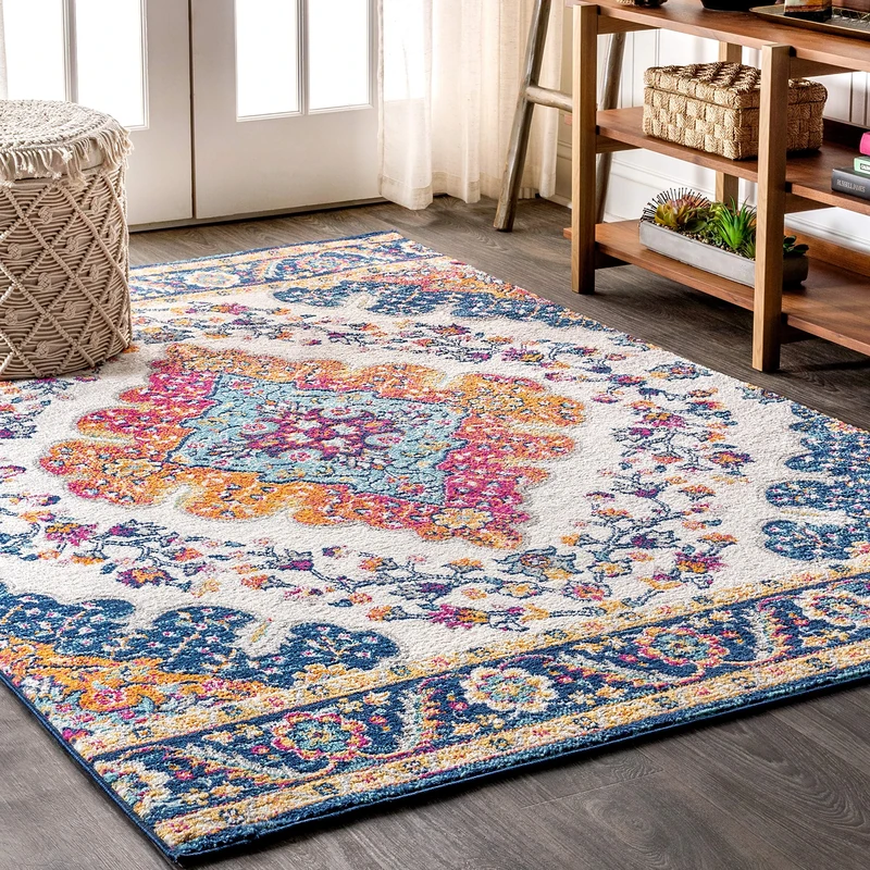 JONATHAN Y BMF106A-5 Bohemian FLAIR Boho Vintage Medallion Indoor Area Rug, Traditional, Transitional Easy Cleaning, Bedroom, Kitchen, Living Room, Non Shedding, Blue/Multi, 150 cm X 240 cm