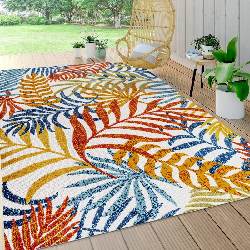 JONATHAN Y AMC100B-8 Tropics Palm Leaves Indoor Outdoor Area Rug, Coastal, Country & Floral, Contemporary Easy Cleaning, Bedroom, Kitchen, Backyard, Patio, Non Shedding, Cream/Orange, 240 cm X 300 cm
