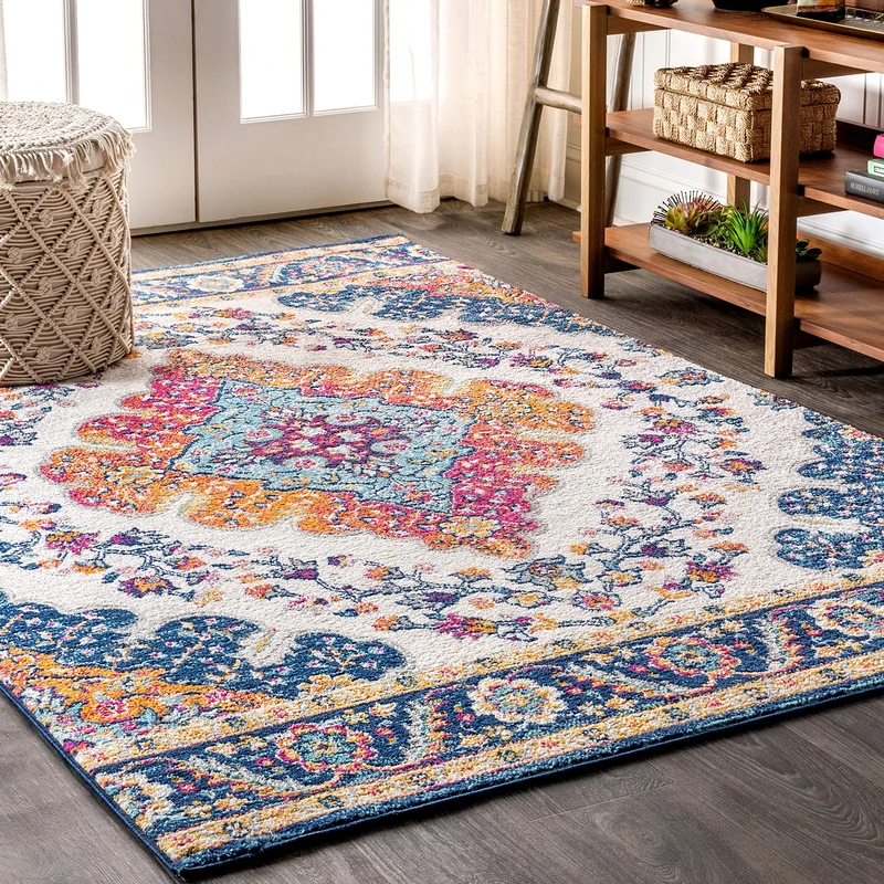 JONATHAN Y BMF106A-4 Bohemian FLAIR Boho Vintage Medallion Indoor Area Rug, Traditional, Transitional Easy Cleaning, Bedroom, Kitchen, Living Room, Non Shedding, Blue/Multi, 120 cm X 180 cm