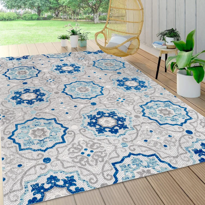 JONATHAN Y AMC101A-8 Mediterranean Medallion Indoor Outdoor Area Rug, Bohemian, Transitional, Casual Easy Cleaning, Bedroom, Kitchen, Backyard, Patio, Non Shedding, Blue/Gray, 240 cm X 300 cm