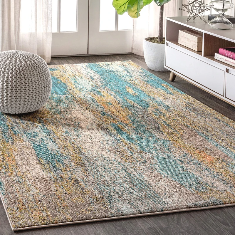 JONATHAN Y CTP106A-8 Contemporary POP Modern Abstract Vintage Waterfall Indoor Area Rug, Transitional, Bohemian Easy Cleaning,Bedroom,Kitchen,Living Room,Non Shed, Blue/Brown/Orange, 240 cm X 300 cm