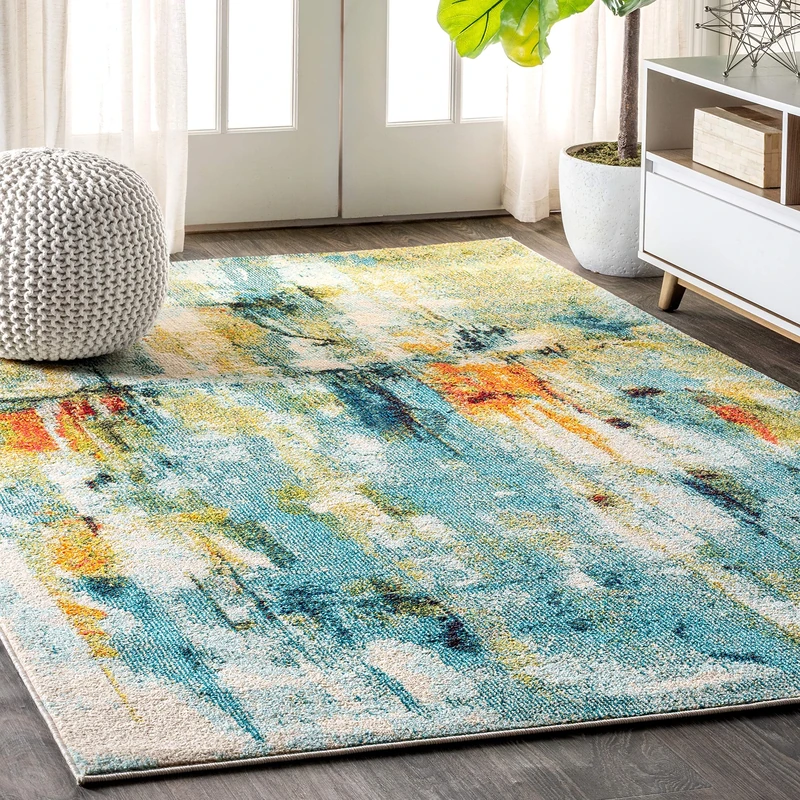 JONATHAN Y CTP100A-8 Contemporary POP Modern Abstract Waterfall Indoor Area Rug, Transitional, Bohemian, Vintage Easy Cleaning, Bedroom, Kitchen, Living Room, Non Shedding, Blue/Cream, 240 cm X 300 cm