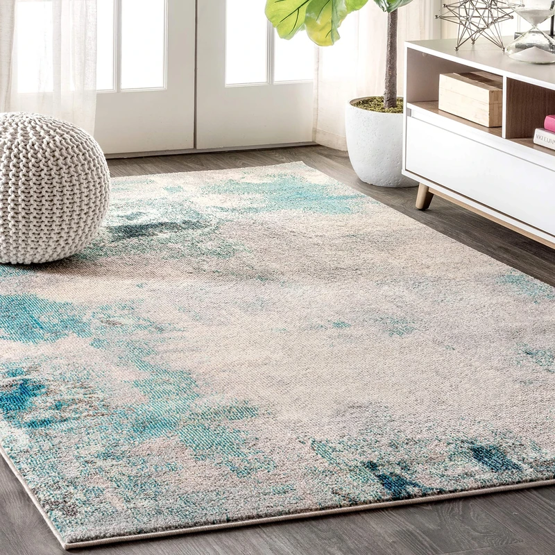JONATHAN Y CTP104A-8 Contemporary POP Modern Abstract Vintage Indoor Area Rug, Transitional, Bohemian Easy Cleaning, Bedroom, Kitchen, Living Room, Non Shedding, Cream/Blue, 240 cm X 300 cm