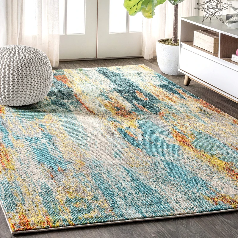 JONATHAN Y CTP106B-8 Contemporary POP Modern Abstract Vintage Waterfall Indoor Area Rug, Transitional, Bohemian Easy Cleaning,Bedroom,Kitchen,Living Room,Non Shed, Blue/Cream/Yellow, 240 cm X 300 cm