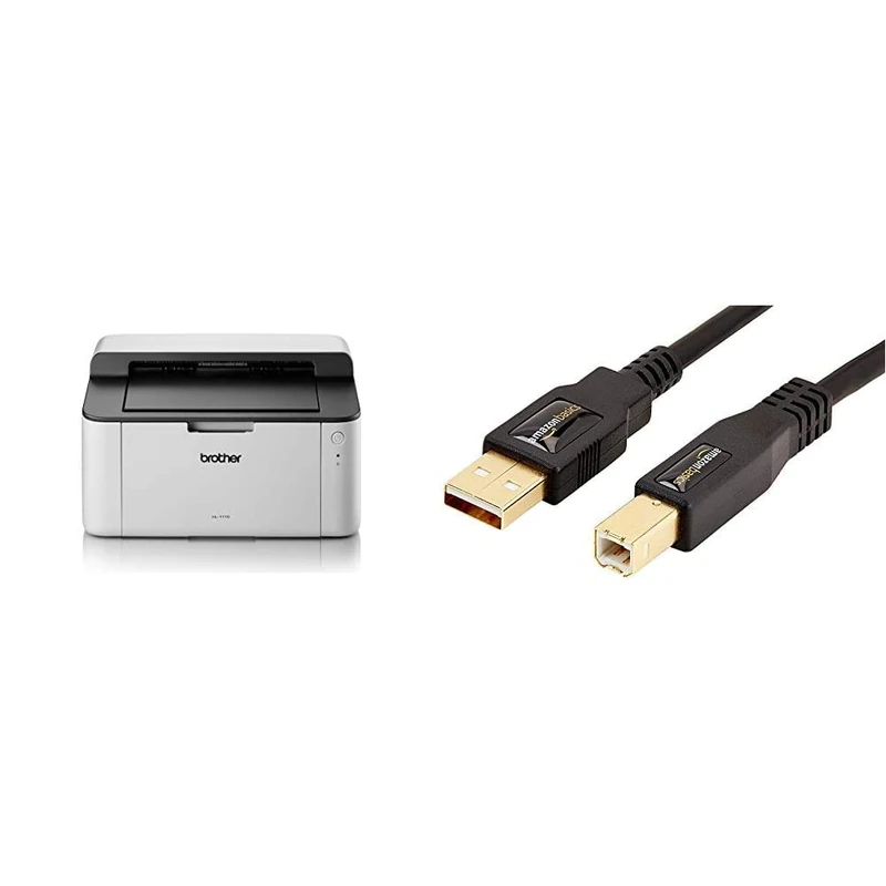 Brother HL-1110 A4 Mono Laser Printer, PC Connected, Print & Amazon Basics USB 2.0 A-Male to B-Male Cable (3 m / 10 Feet)