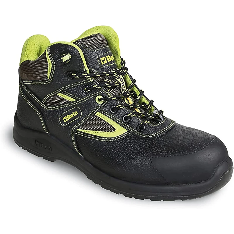 Beta 7221PEK Safety Shoes for Men and Women, Lace-Up Leather Work Shoes with Protective Cap (Water Resistant and Quick Stripe), Black/Green, Black Green, 10.5 UK - Image 1