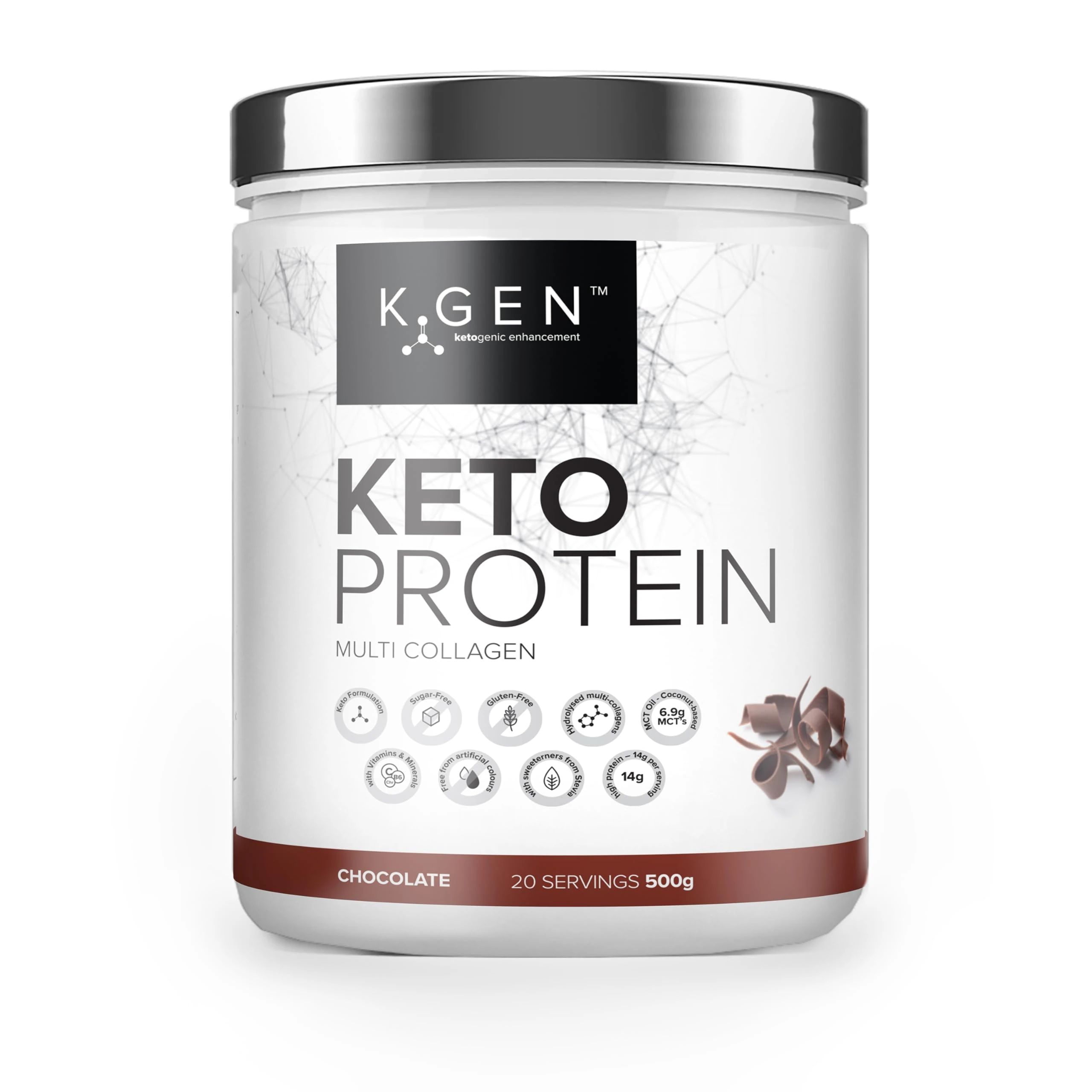 K-GEN™ Keto Collagen Protein Powder Natural Multi Collagen Chocolate Blend, Coconut MCT Vitamin C+B6 | UK Made Advanced Ketosis for Keto & Paleo | Low Carb Free-from: Sugar, Whey & Gluten