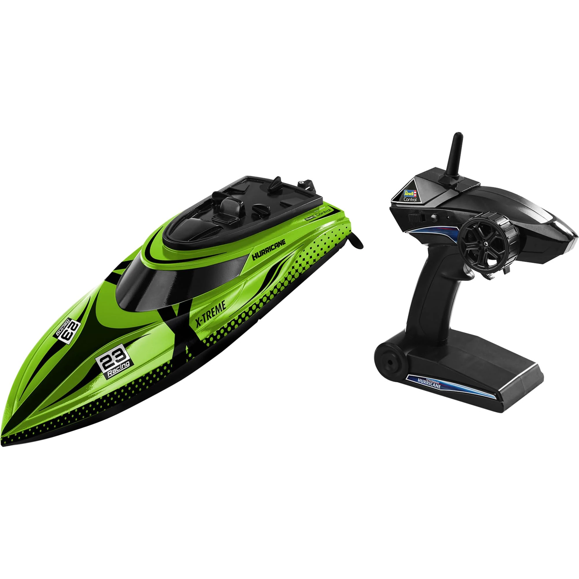 Revell Control 24139 Remote Control X-TREME Speedboat Hurricane With Precise 2.4 GHz Control, Up To 45km/h, Anti Capsize, 7.4V Li-Po Battery, 2 Channel, Propellers Start Only In Water, 46cm in length