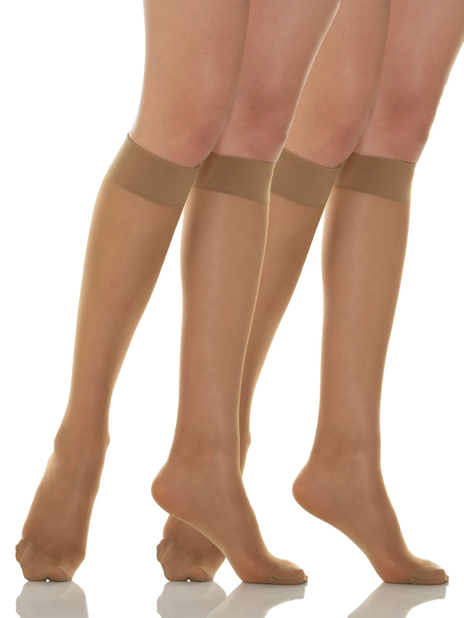 Relaxsan Basic 700 (2 Pairs - Beige 2/M) Compression Socks for Women, Knee High Socks 12-17 mmHg, No Heel