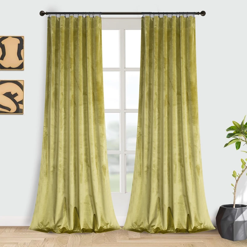 Roslyn Velvet Pocket Curtains, Polyester, Yellow Cyan., 52"Wx108"L (2 Panels) - Image 1