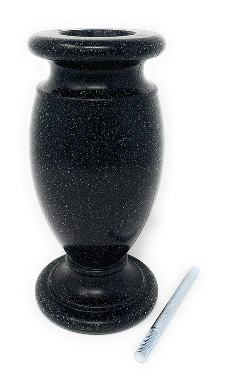 OPTIMUM Memorial Cemetery Flower Vase - Plastic (Blacker Granite) with Metal Ground Spike, Grave Marker, Decorations for Gravesite, Headstone Flowers Holder, Garden Lawn & Yard