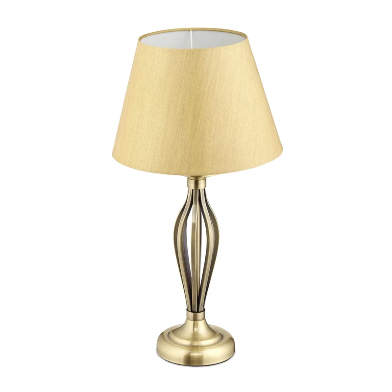 Relaxdays, Gold Shade Lamp, Decorative Table Lamp with Switch, Antique Design, E27 Base, Decorative Lamp, HD: 53 x 27 cm, Steel, Fabric, 53 x 27 x 27 cm