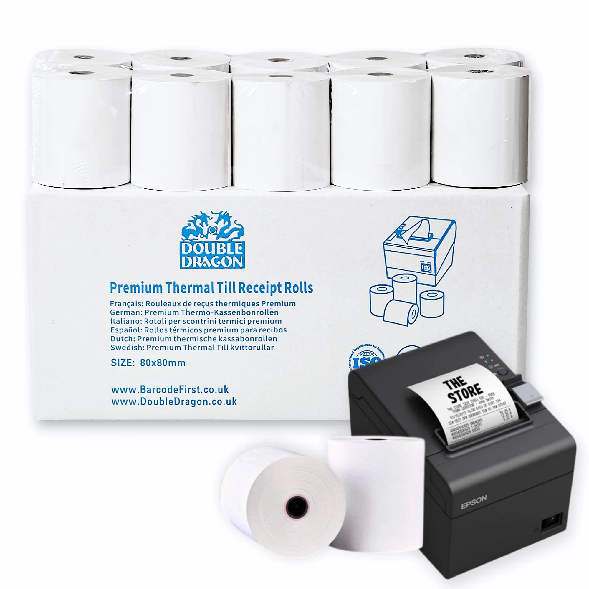 Double Dragon, 80 x 80 mm Premium Thermal Paper Till Receipt Roll for EPOS Printer, POS Terminal, Cash Register [Pack of 20]