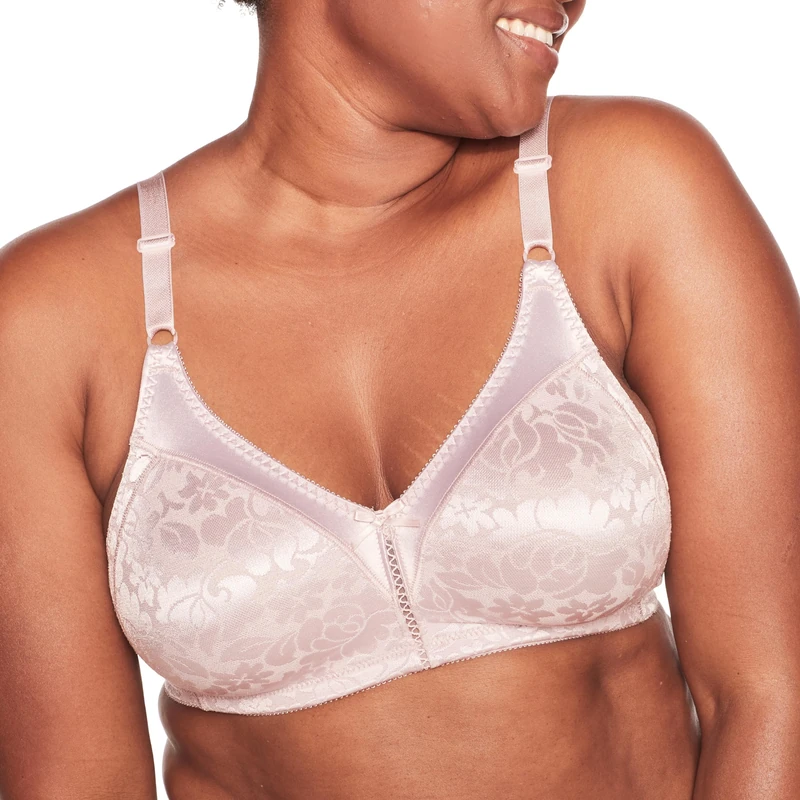 Bali Women's Double Support Wireless, Lace Bra with Stay-in-Place Straps, Full-Coverage, Opaque, Gloss, 42C