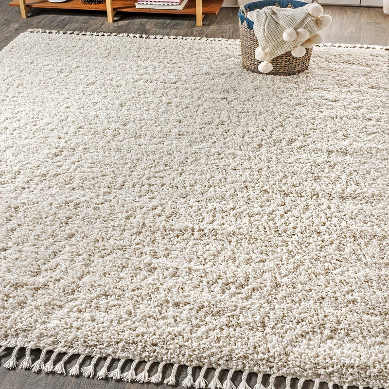 JONATHAN Y MCR100D-8 Mercer Shag Plush Tassel Indoor Area Rug, Contemporary, Modern, Mid-CenturyModern Easy Cleaning, Bedroom, Kitchen, Living Room, Non Shedding, Cream, 240 cm X 300 cm - Image 1