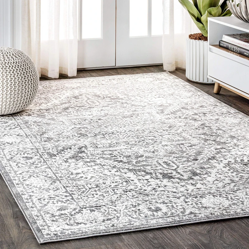 JONATHAN Y MDP100A-8 Modern Persian Vintage Medallion Indoor Area Rug, Country, Floral, Traditional Easy Cleaning, Bedroom, Kitchen, Living Room, Non Shedding, Light Grey, 240 cm X 300 cm