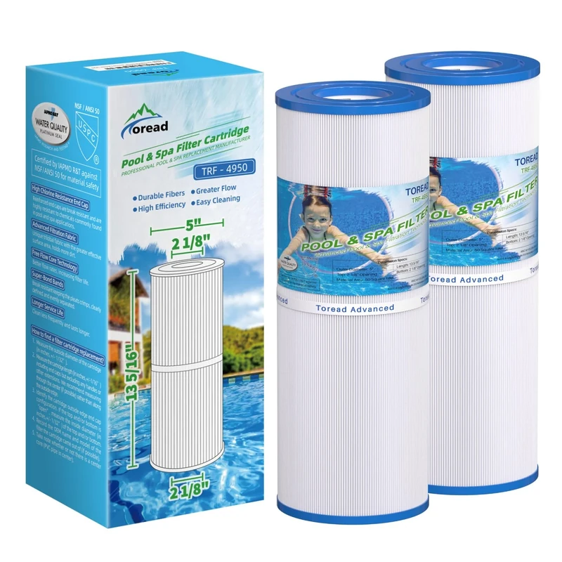 TOREAD TRF-4950 Hot Tub Spa Water Filter Replacement for Unicel C-4950, Pleatco PRB50IN, Filbur FC-2390, for 50 sq.ft. 373045, 03FIL1600, 17-2380, J210/J220/J235/J245/J275, 5X13 Hot Tub Filter, 2Pack