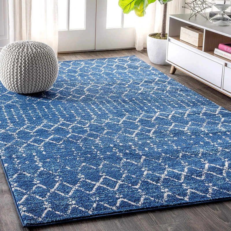 JONATHAN Y MOH101A-8 Moroccan HYPE Boho Vintage Diamond Indoor Area Rug, Bohemian, Southwestern, Casual Easy Cleaning, Bedroom, Kitchen, Living Room, Non Shedding, Blue/White, 240 cm X 300 cm