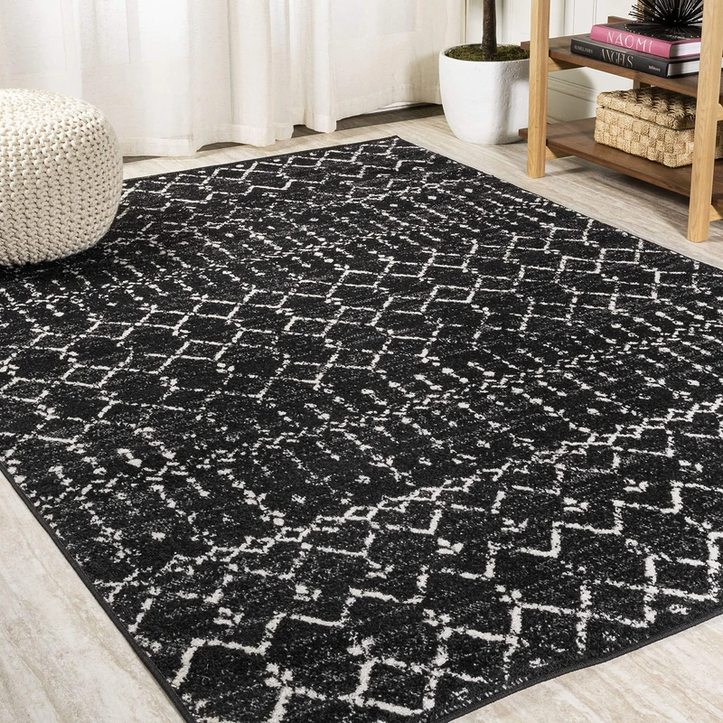 JONATHAN Y MOH101D-8 Moroccan HYPE Boho Vintage Diamond Indoor Area Rug, Bohemian, Southwestern, Casual Easy Cleaning, Bedroom, Kitchen, Living Room, Non Shedding, Black/Ivory, 240 cm X 300 cm