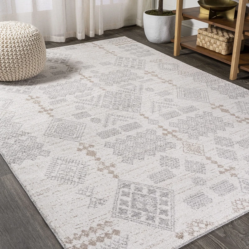 JONATHAN Y MOH302A-8 Bhalil Berber Diamond Geometric Indoor Area Rug, Bohemian, Casual, Southwestern, Vintage Easy Cleaning, Bedroom, Kitchen, Living Room, Non Shedding, Beige/Gray, 240 cm X 300 cm