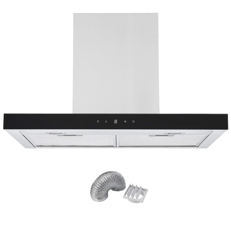 Cookology Designer Box Cooker Hood, Touch Control T Shaped Kitchen Extractor Fan & Ducting Kit (70cm, Stainless Steel)