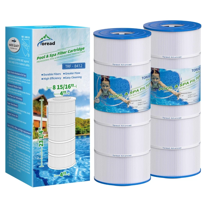 TOREAD Replacement Pool Filter, Compatible with Pleatco PA120, Unicel C-8412, Filbur FC-1293, Hayward CX1200RE, Clearwater II 125, Pro Clean 125, 817-0125, 2 Cartridge