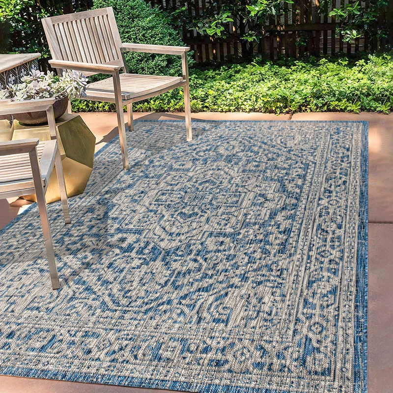 JONATHAN Y SMB101B-8 Sinjuri Medallion Textured Weave Indoor Outdoor Area Rug, Coastal, Traditional, Transitional Easy Cleaning, Bedroom, Kitchen, Backyard, Patio, Non Shed, Navy/Gray, 240 cm X 300 cm
