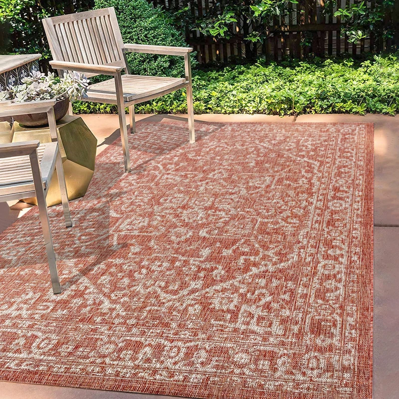 JONATHAN Y SMB104A-5 Malta Bohemian Medallion Textured Weave Indoor Outdoor Area Rug, Coastal, Traditional, Easy Cleaning, Bedroom, Kitchen, Backyard, Patio, Non Shed, Red/Taupe, 150 cm X 240 cm