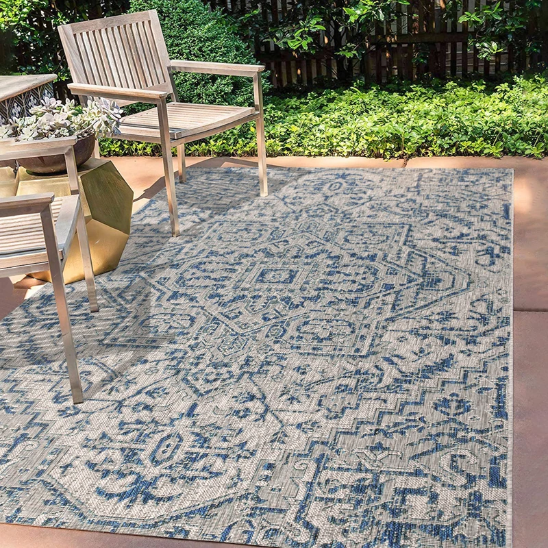 JONATHAN Y SMB105B-5 Estrella Bohemian Medallion Textured Weave Indoor Outdoor Area Rug, Coastal, Traditional, Easy Cleaning, Bedroom, Kitchen, Backyard, Patio, Non Shed, Navy/Gray, 150 cm X 240 cm
