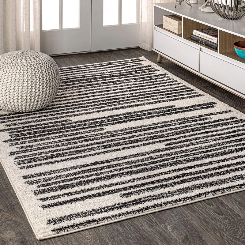 JONATHAN Y MOH207A-8 Khalil Modern Berber Stripe Indoor Area Rug, Contemporary, Bohemian, Transitional Easy Cleaning, Bedroom, Kitchen, Living Room, Non Shedding, Cream/Black, 240 cm X 300 cm