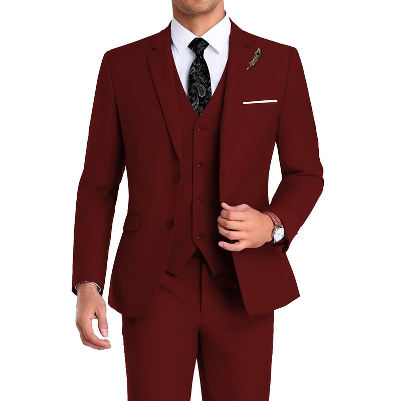 High-End Suits Men's Classic, Burgundy, M